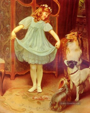  Kinder Malerei - Das neue Kleid idyllische Kinder Arthur John Elsley